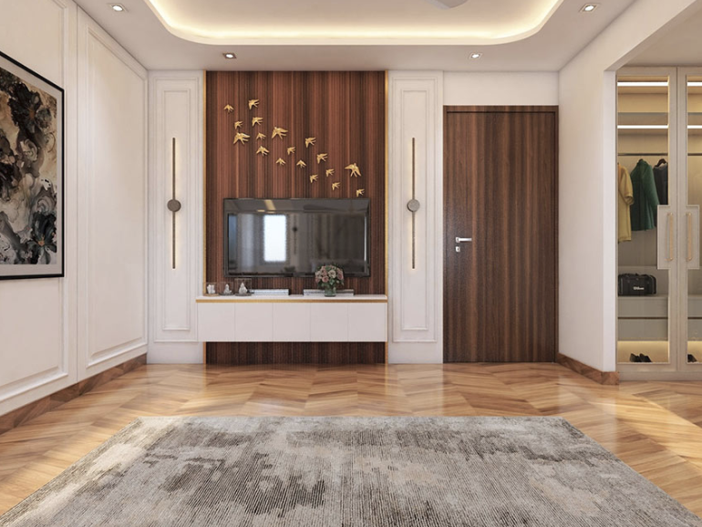 Luxury home with warm lighting at dusk