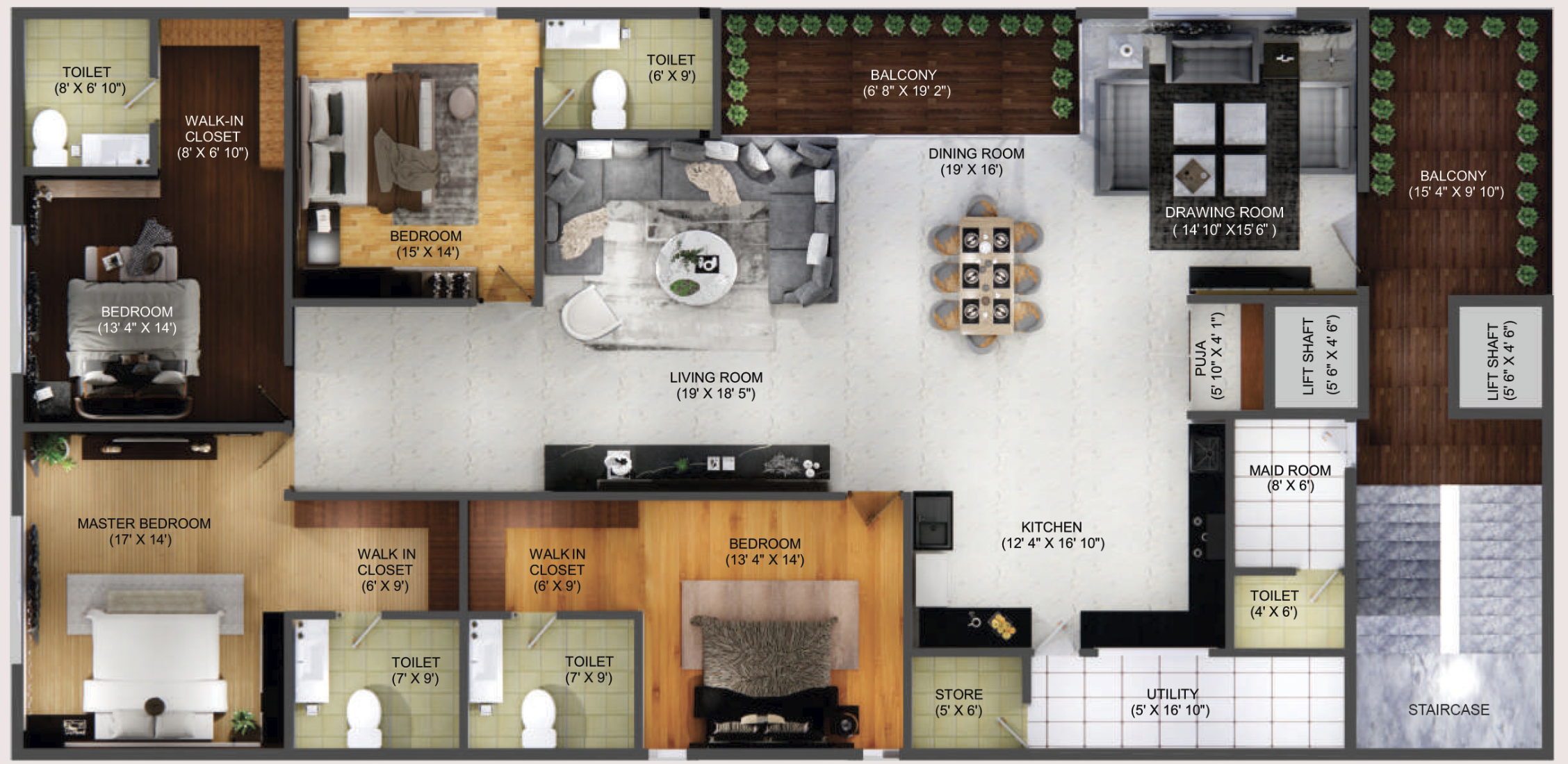 XONA 4 BHK floor plan